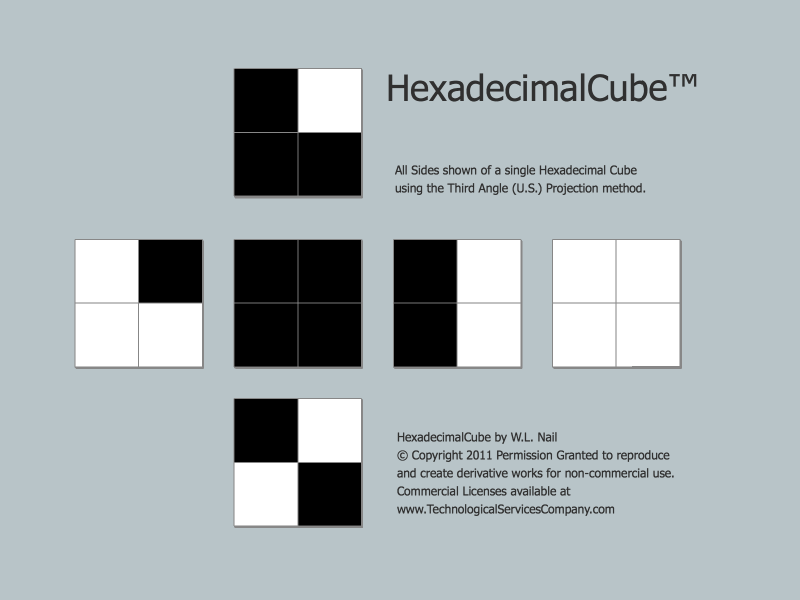 Picture of each side of a hexidecimal cube